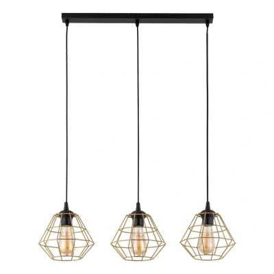 Image of Diamond Wire Frame Bar Pendant Ceiling Light Black, Gold 3xE27
