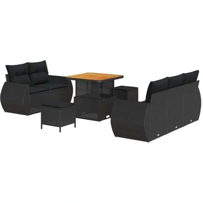 Image of Vidaxl 8 Piece Garden Sofa Set with Cushions Black Poly Rattan Acacia