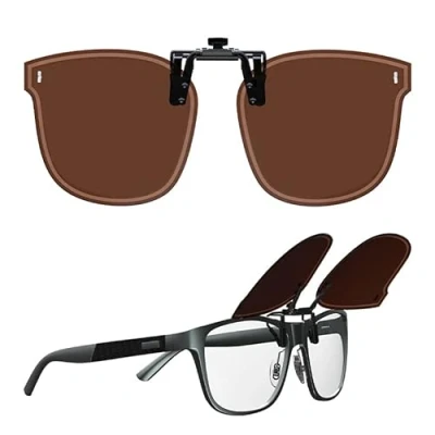 Image of Goiteia Oversized Polarized Flip up Clip on Sunglasses over Prescription Glasses for Fashion WomenEasy to Put and Take off One handed（Brown lenses）