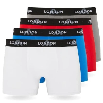 Image of FM London 4/8 Pack Mens Boxers with Elastic Waist Soft Boxer Shorts Men, Stretch Fit Underwear for Everyday Wear Fitted Hipster Men