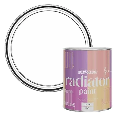 Image of Rust Oleum White Heat Resistant Radiator Paint in Matt Finish Cotton (White) 750ml