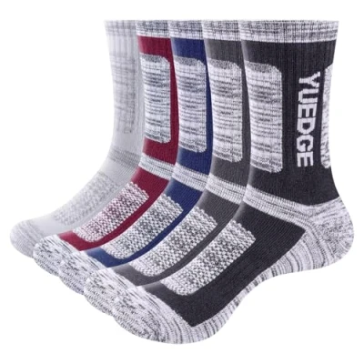 Image of YUEDGE Men&#039;s 5 Pairs Wicking Breathable Cushion Comfortable Casual Crew Socks Multi Performance Walking Athletic 4 8 (ML)