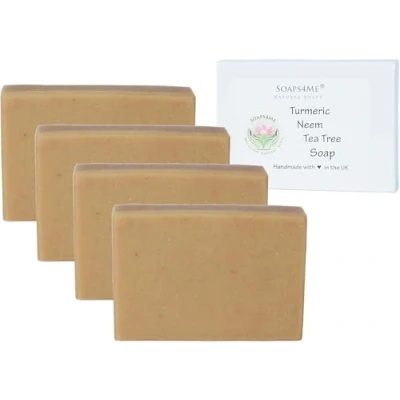 Image of SOAPS4ME Turmeric, Neem and Tea Tree Handmade Natural Soap Set of 4 for The Price 3 with Aloe Vera Gel, Shea Butter Essential Oil