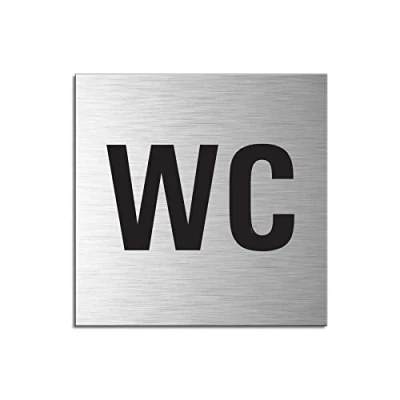 Image of Door Sign Toilet WC brushed aluminum self adhesive on reverse Size 80x80 mm No.11501 S