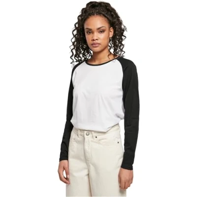 Image of Urban Classics Ladies Contrast Raglan Longsleeve Long sleeved top, Women&#039;s, Size: 3XL, White/black