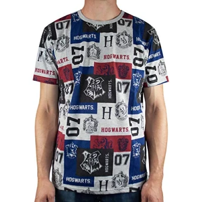 Image of Harry Potter Hogwarts Patch Print Mens T Shirt Sizes S XL