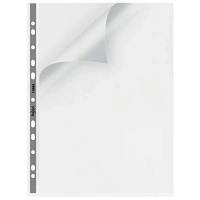 Image of Rexel Nyrex Premium A4 Punched Pocket with Grey Spine, Clear, Top &amp; Left Opening, Pack of 25, 13682,90 Micron
