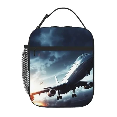 Image of DOFFO Airplane Printed Lunch Box For Women Men Bag Reusable Portable Insulated Lunchbox,Leakproof Cooler Tote Boxes
