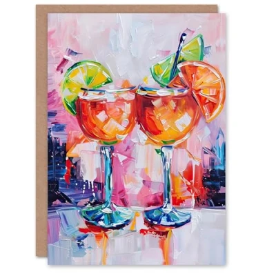 Image of Artery8 Greeting Card Aperol Spritz Cocktails Oil Painting Colourful Blank For Him Or Her Art Birthday