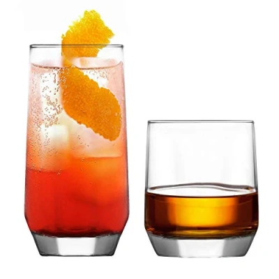 Image of LAV 12pc Clear Diamond Glassware Set Mixed Glass Highball Cocktail Gin Glasses and Water Whiskey Drinking Tumblers