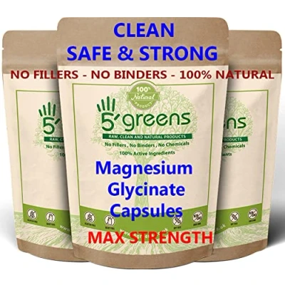 Image of Magnesium Glycinate Capsules 650mg Providing 260mg Pure Elemental Per Capsule 120 Vegan Caps Bisglycinate Supplement Friendly Made in UK by 5greens