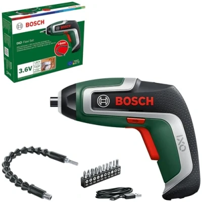 Image of Bosch Compact Cordless Screwdriver IXO Flexi Set (for Flexible Screwdriving; 7th Generation; 3.6V; 2.0Ah; with Extention and Micro USB Cable; Bends Up to 180; 10x Bits)