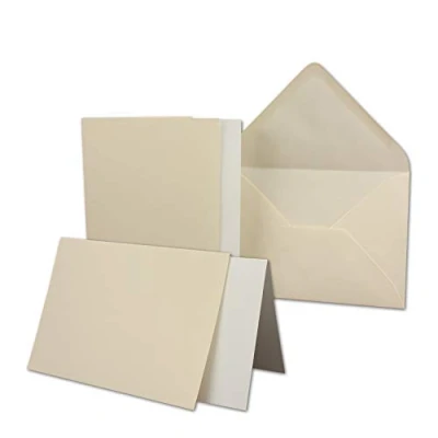 Image of 10 sets large card package with folding cards &amp; envelopes and inserts 10.5 x 14.8 cm DIN A6 C6 cream chamois RIBBED
