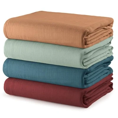Image of Comfy Cubs Muslin Baby Blanket for Newborn, Swaddle Blanket, Neutral Receiving Boys and Girls (Wine, Neptune, Fern, Caramel)
