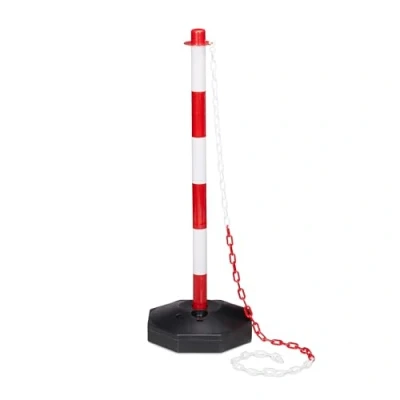 Image of Relaxdays Parking Barrier, Size: 82 x 28 cm Chain Barrier made of Plastic w/ Practical Chains to Save Spaces Sturdy Base Fill Water or Sand, Red / White