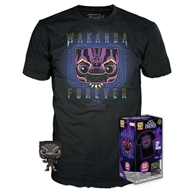 Image of Funko Pocket Pop! &amp; Tee: Marvel BP Black Panther Extra (Child) Large (XL) Comics T Shirt Clothes With Collectable Vinyl Minifigure Gift Idea Toys and Short Sleeve Top