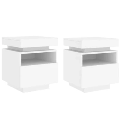 Image of vidaXL Bedside Cabinets with LED Lights Nightstand Bed Side Table 2 pcs White