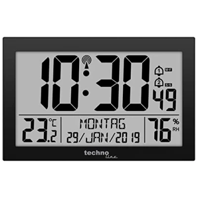 Image of Technoline Dirgitale, modern radio wall clock in black, Acrylonitrile Butadiene Styrene (ABS), 225 x 24 143mm