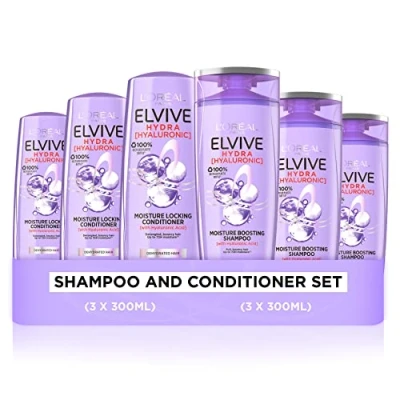 Image of L&#039;Oreal Paris Elvive Hydra Hyaluronic Dry Hair Regime with Acid, Hair, x3 Shampoo 300 ml, Conditioner ml