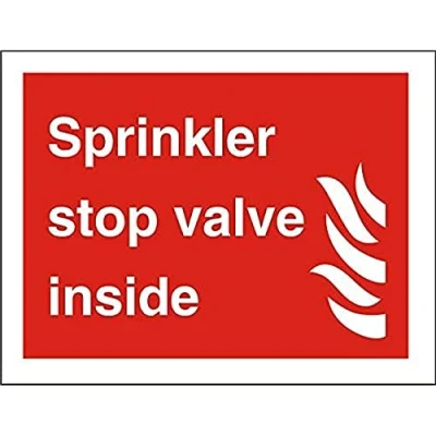 Image of Seco Sprinkler Stop Valve Inside &amp; Fire Sign, 300mm x 200mm 1mm Semi Rigid Plastic