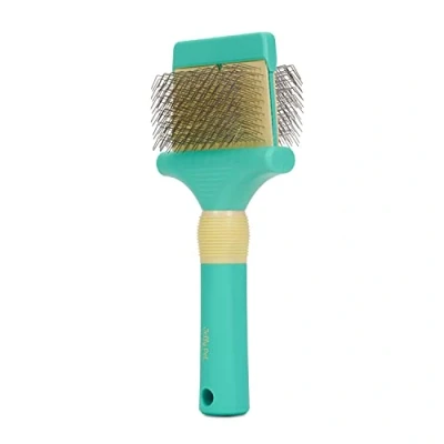 Image of Jelly Pet Double Sided Flexible Slicker Brush, Made for Professionals, Head, Glide Through a Knot, Longer pins, in USA, Large, Teal