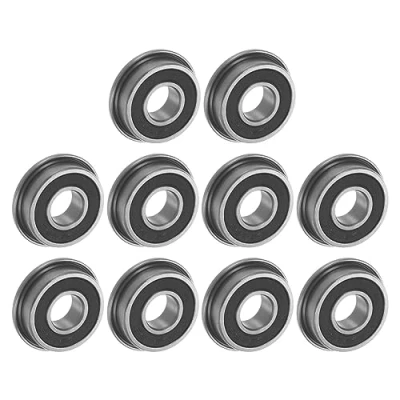 Image of uxcell F698 2RS Flanged Ball Bearing 8x19x6mm Double Sealed Chrome Steel Flange Bearings, 10pcs