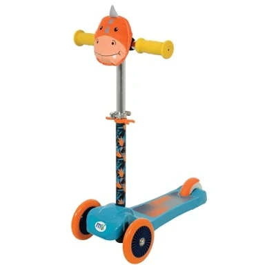 Image of MoVe Mini Go! 3 Wheel Tri Scooter for Kids Tilt &amp; Turn Scooters with Squishle Pouch Cute Character Ages 3+ Adjustable Height Toddler Boys Girls First Three Wheeled (Dino)