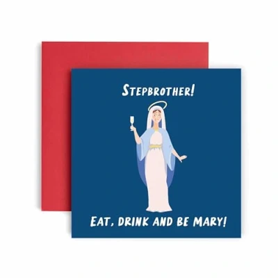 Image of Huxters Christmas Cards for Men Eat and Be Mary Step Brother Card him Funny Holiday Fun Happy 14.8cm (Step Brother)