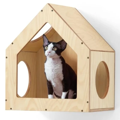 Image of FUKUMARU Cat Bed Wall Mounted, Wooden Furniture, Cat&#039;s House, Cats Perch, Tree, Shelves (Birch Plywood)