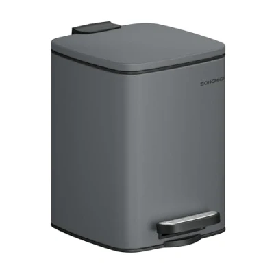 Image of SONGMICS Bathroom Bin, Pedal Toilet Bin for Small Spaces, Soft Close Lid, Steel, Slate Grey LTB590G02