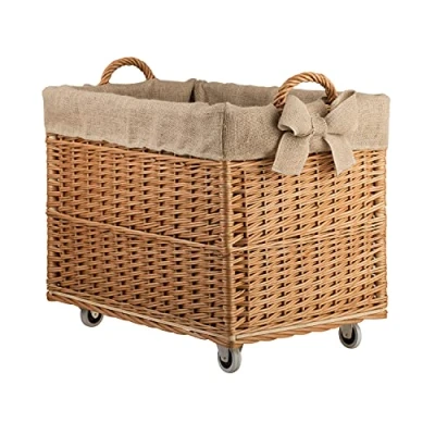 Image of Wicker Log Basket With Handle Vintage Baskets for Wood Burner Indoor Store Rustic Holders Fireplace Retro logs inside e wicker24 (Nature/Jute 1)