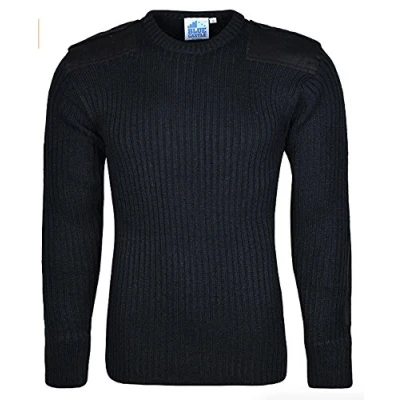 Image of Castle Clothing Men&#039;s Military Security Sweater Crew Neck Knitted Long Sleeve Black Medium, Black, Medium