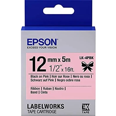 Image of Epson LabelWorks[LK 4PBK Satin black on pink Roll(1.2cm x 5m) 1 roll(s) ribbon tape for LabelWorks Cable and Wiring Kit LW 1000 400 600 700 900 K400 Z700 Z900]tape compatible with C410 C610