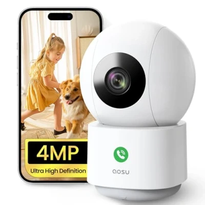 Image of AOSU 4MP Security Camera Indoor, 2.5K Baby Monitor Pet 360 for Home Security, WiFi with 5/2.4 GHz Wi Fi, One Touch Call, Smart Motion Tracking, IR Night Vision, Compatible Alexa