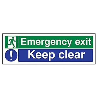 Image of V Safety Emergency Exit/Keep Clear Sign 300mm x 100mm 1mm Rigid Plastic