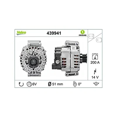 Image of 0009062822, 000906282280, 0009068504, 9062822, 906282280 Generator VALEO NEW ORIGINAL PART 439941 14V 200A B+ 50mm MERCEDES BENZ: Sprinter 3.5 T Van