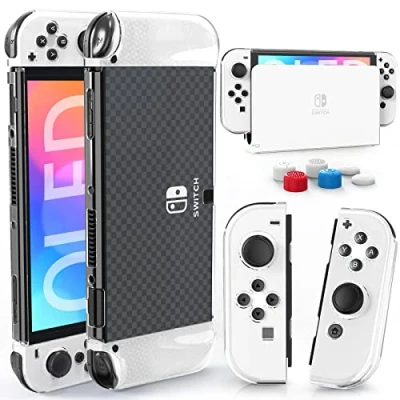 Image of HEYSTOP Switch OLED Case for Nintendo Model, Dockable Cover Hard PC Protector Grips Console and Accessories with Thumb Stick Caps