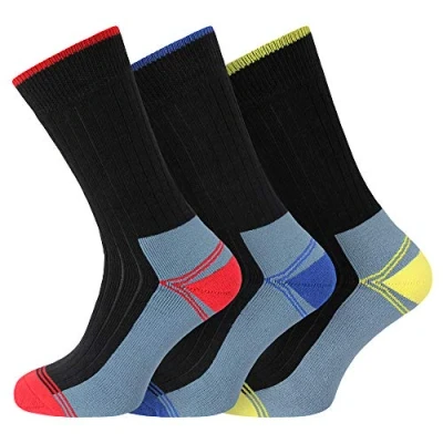 Image of Socksmad 3 Pairs Men’s Heavy Duty Work Socks Reinforced Heel &amp; Toe UK 6 11 Boot Socks, Moisture wicking, Dry durable (UK, Numeric, 6, 11, Regular, SM1448 Hi Pro Grey Black)