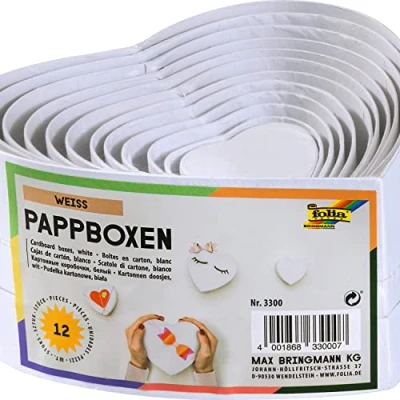 Image of Folia 3300 Heart Shaped Gift Boxes in 12 Different Sizes Cardboard White