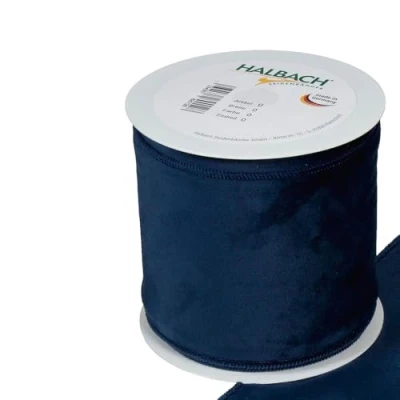 Image of FloristryWarehouse Blue Christmas Velvet Fabric Ribbon 100mm (4&quot;) Wide on 8m roll Wired Edge