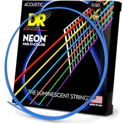 Image of DR Strings NMCA 11 NEON Acoustic Strings, Custom Lite, Multi Color, Full size 4/4