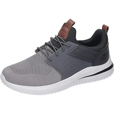 Image of Skechers Men&#039;s Delson 3.0 Cicada Sneaker, Gray Black Knitted Mesh W Synthetic, 7 UK
