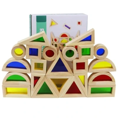 Image of 24pcs Wooden Building Blocks Toys for Kids Sensory Montessori Set Imagination Development Construction Toy Parent Children Interactive Stacking Toddlers Ages 3