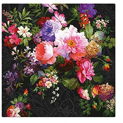 Image of PAW Napkins 3 ply (33 x 33 cm) I Pack of 20 Perfect for Birthdays, Parties, Weddings, Communion and Celebrations Paper Colourful Elegant Flowers Colour: Roses on Velvet