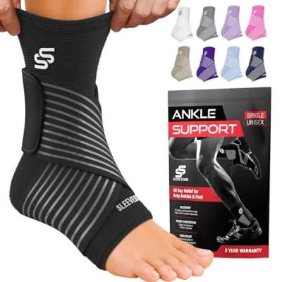 Image of Sleeve Stars Ankle Brace Adjustable Compression Support with Strap for Sports, Running, Training &amp; Daily Wear Wrap Men and Women (Single/Black)