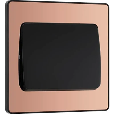 Image of BG Electrical Single Wall Light Switch, Wide Rocker, 2 Way, Screwless Front Plate, Round Edges, Evolve, Polished Copper, 20A, 16AX, PCDCP12WB