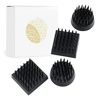 Image of Wazakura 4PCS Black Mini Ikebana Kenzan Japanese Flower Holder Pin Cushion, Made in Japan, Arranging Accessories Frog, Round Square 1&quot;(24mm)