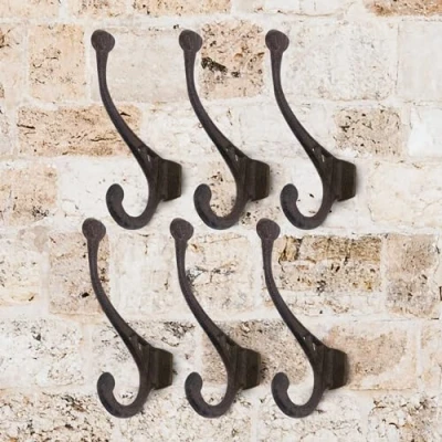 Image of Finetree Cast Iron Hook Set 6pc Coats Jackets Pet Scroll Home Garden Decor Tools Hanger Robust Metal Shed Garage and Hallway Hooks for Overalls Heavy Duty Storage