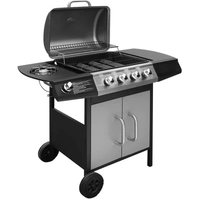Image of vidaXL Gas Barbecue Grill 4+1 Cooking Zone Black and Silver
