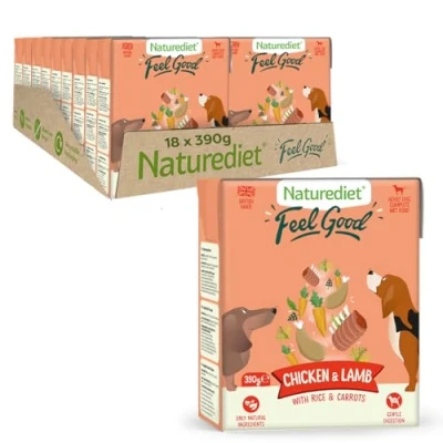 Image of Naturediet Feel Good Wet Dog Food, Natural and Nutritionally Balanced, Chicken &amp; Lamb, 390g (Pack of 18)